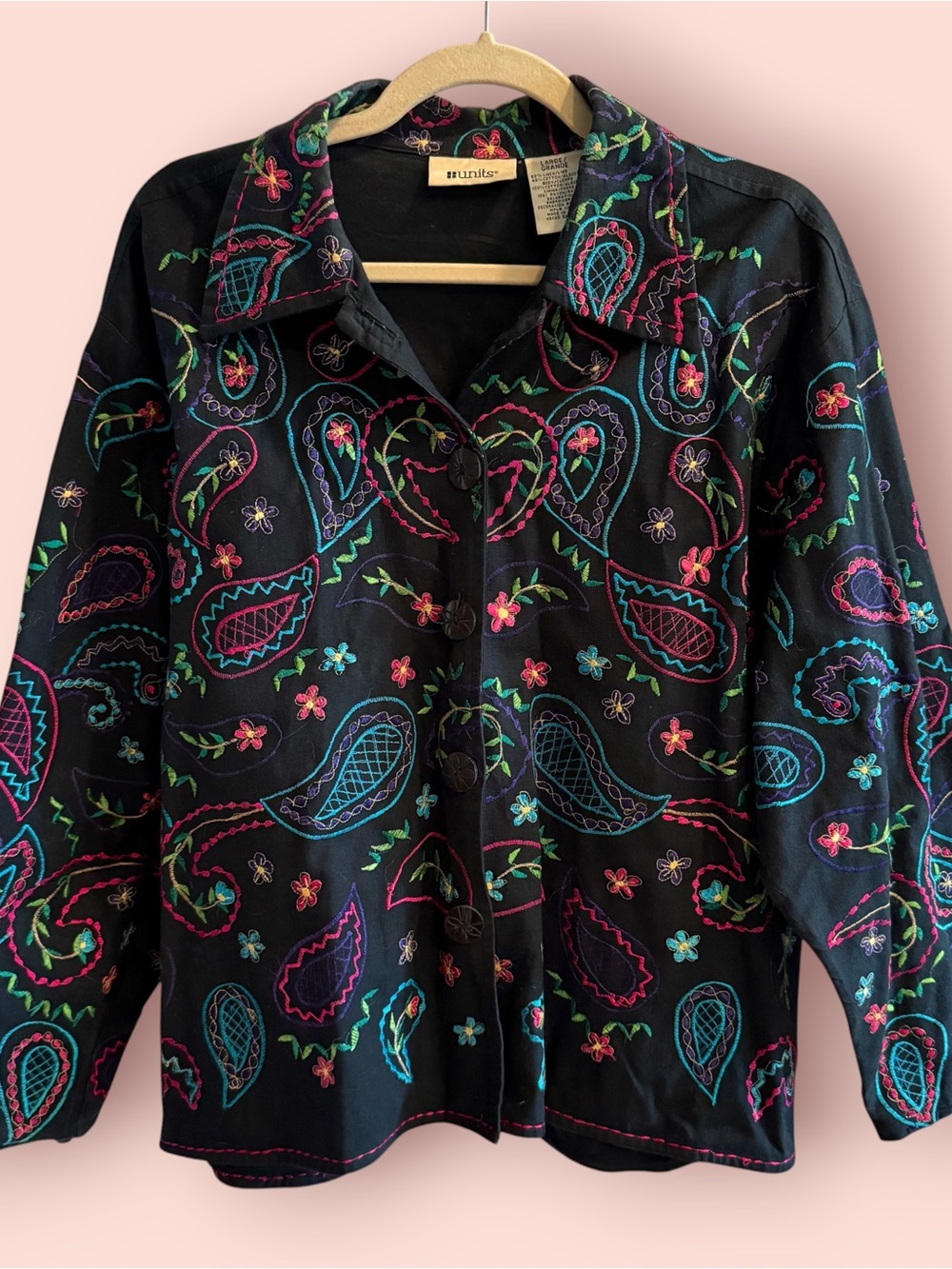 Vintage 90s Units Embroidered Paisley Linen Cotton Jacket